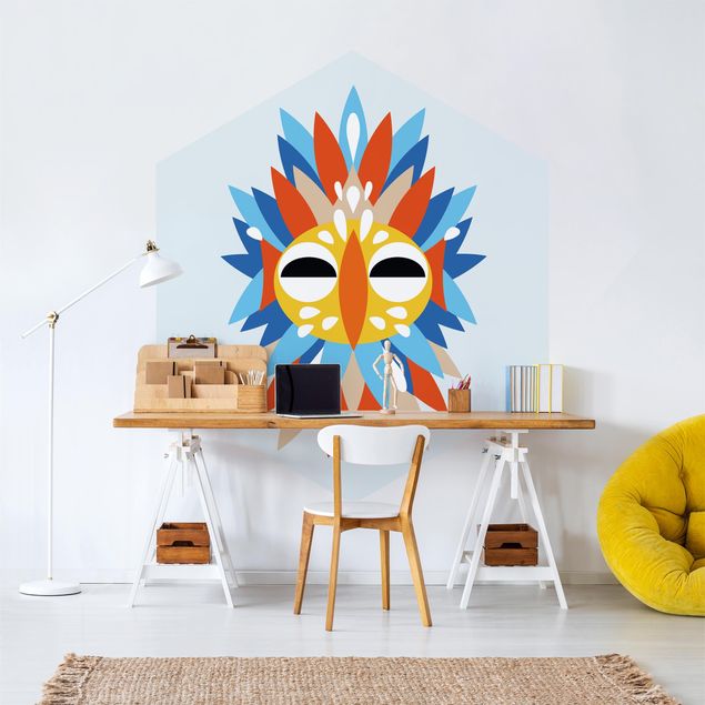 Papiers peintspanoramique hexagonal Collage masque ethnique - Perroquet