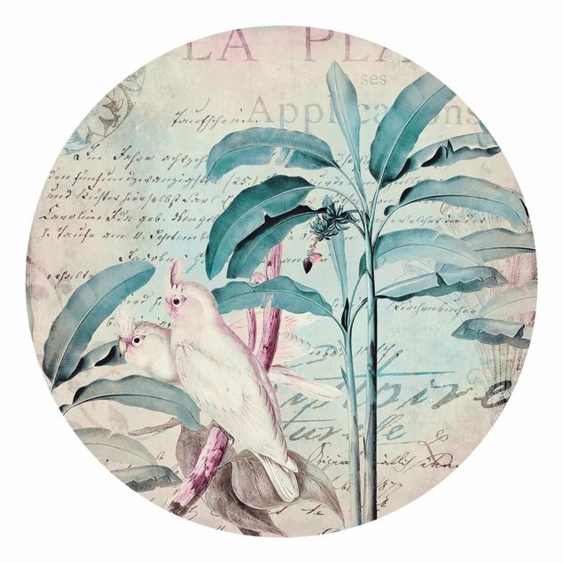 Papier peint fleurs Colonial Style Collage - Cacatoès et Palmiers
