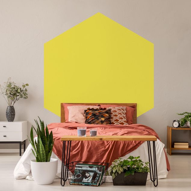 Papier peint panoramique hexagonal Coloris Jaune Citron