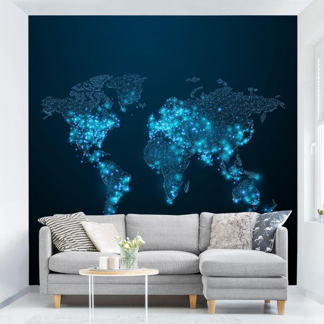 Papier peint panoramique carte du monde Carte du monde connectée