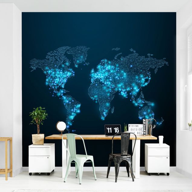 Tapisserie bleu Carte du monde connectée