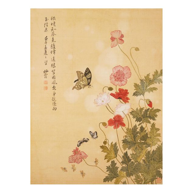 Tableaux coquelicots Yuanyu Ma - Coquelicot et papillon