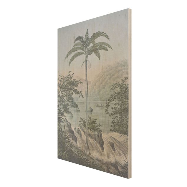 Tableau vintage bois Illustration vintage - Paysage avec palmier