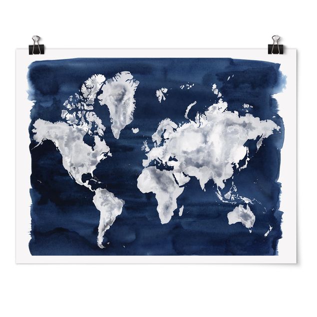 Poster carte du monde Carte du monde de l'eau foncé