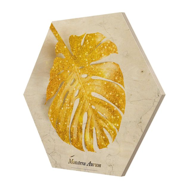 Hexagone en bois - Gold - Monstera Aurum
