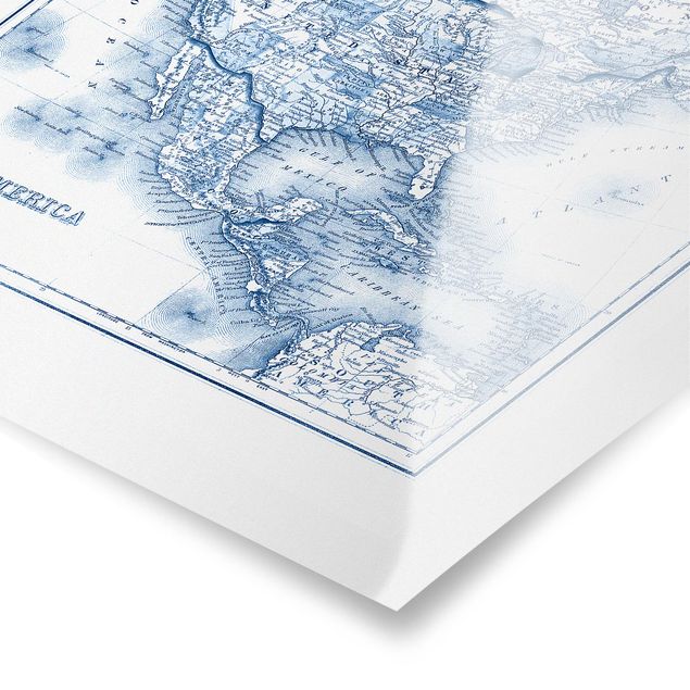Tableaux Carte dans les tons bleus - Amérique du Nord