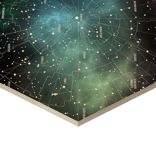 Hexagone en bois - Stellar Constellation Map Galactic Nebula