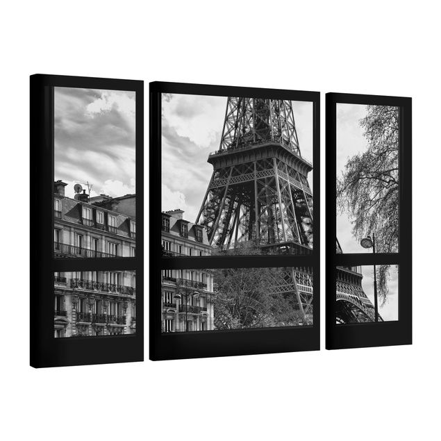 Tableau toile ville Window view Paris - Near the Eiffel Tower black and white