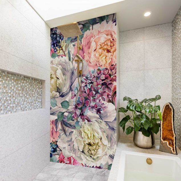 Revêtement mural de douche - Watercolour Floral Bouquet