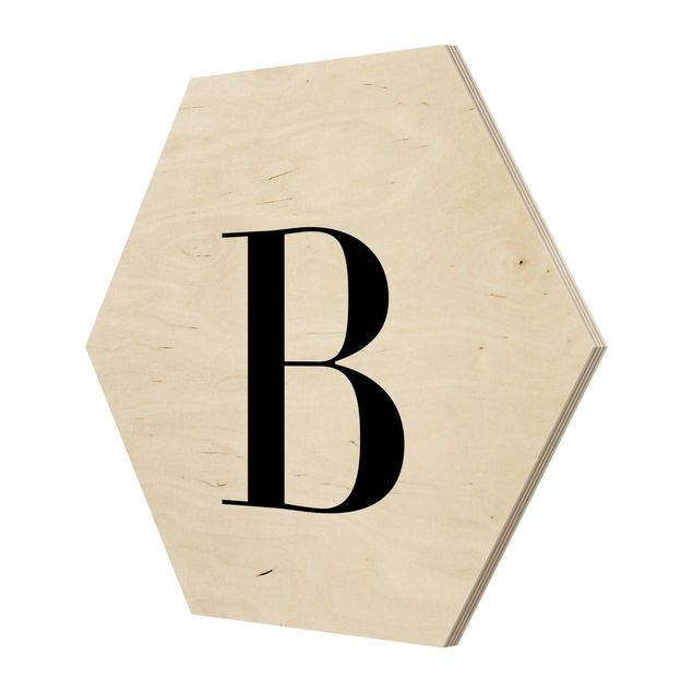 Hexagone en bois - Letter Serif White B