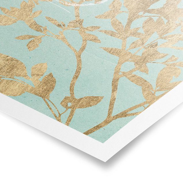 Tableaux turquoise Feuilles d'or sur Turquoise II