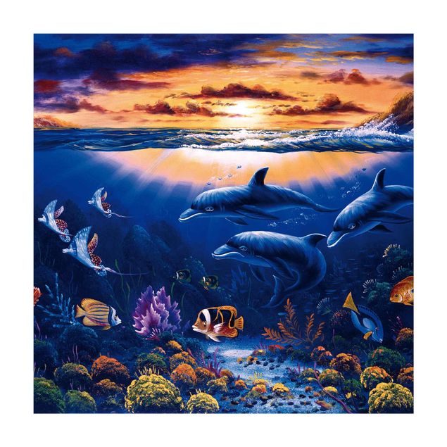 tapis salon bleu Le monde des dauphins