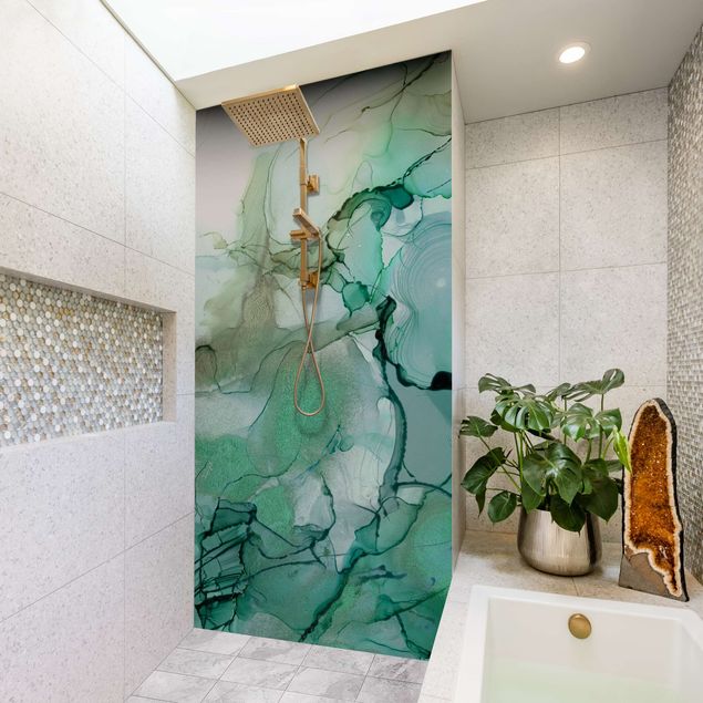 Panneau mural salle de bain Tempête de couleur émeraude
