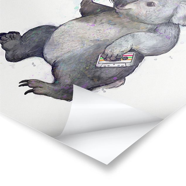 Tableau ton gris Illustration Koala avec Radio Peinture