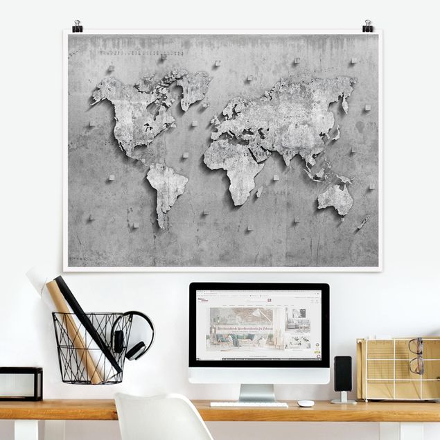 Déco mur cuisine Carte du monde en béton