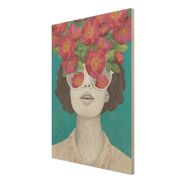 Tableaux de Laura Graves Illustration Portrait Femme Collage avec Fleurs Lunettes