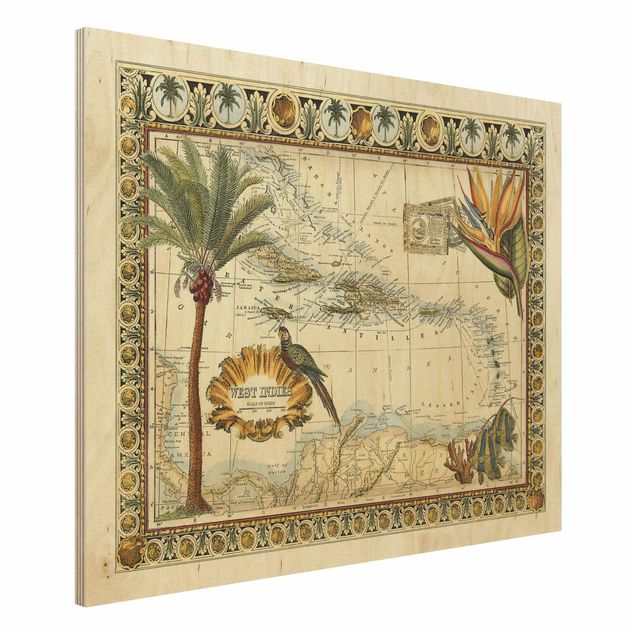 Impression sur bois - Vintage Tropical Map West Indies