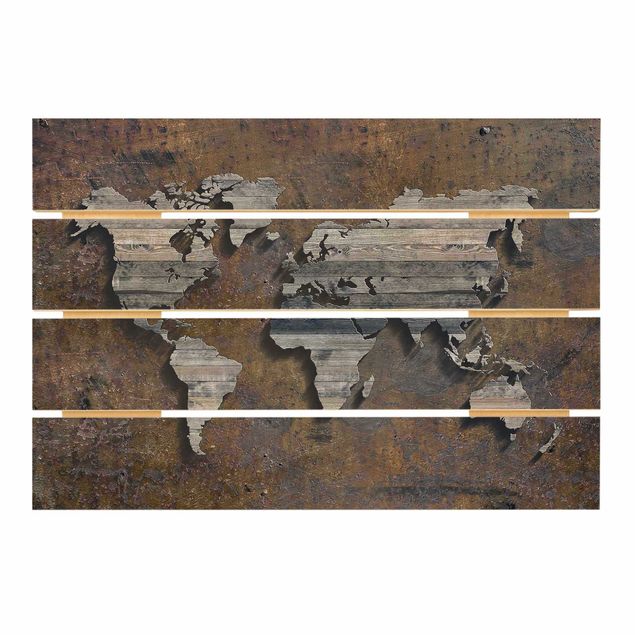 Impression sur bois - Wooden Grid World Map