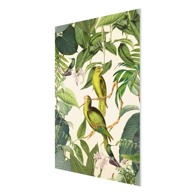 Tableau moderne Collage Vintage - Perroquets dans la jungle
