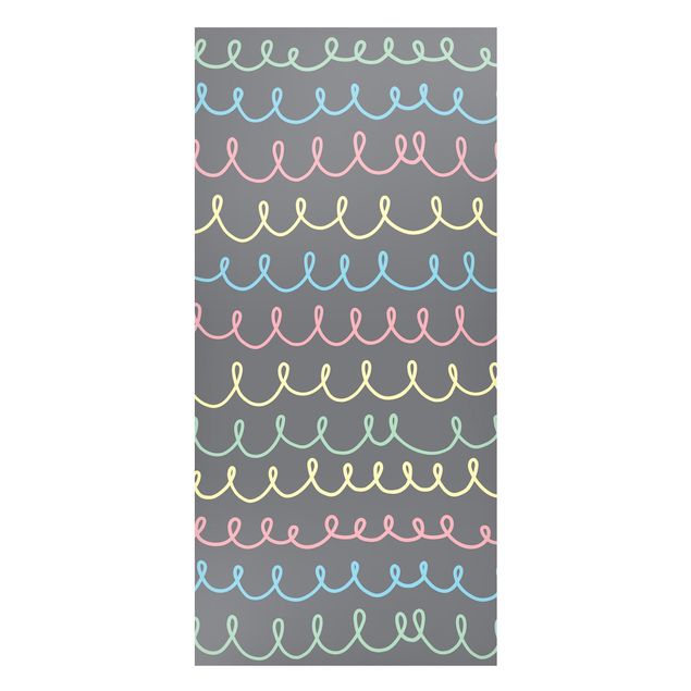 Tableau moderne Lignes ondulées dessinées de couleur pastel sur fond gris