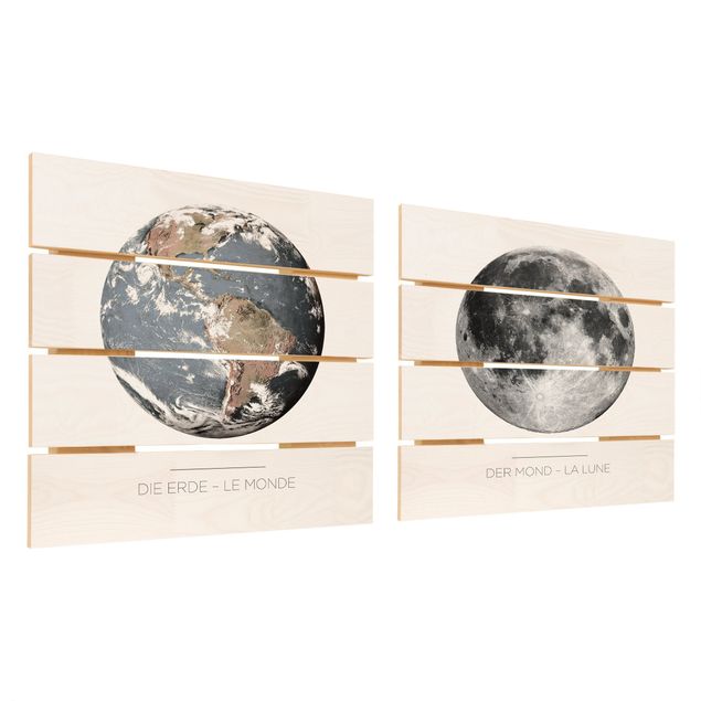Impression sur bois - Moon And Earth
