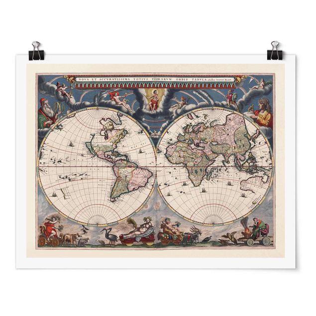 Poster carte du monde Carte du monde historique Nova et Accuratissima 1664