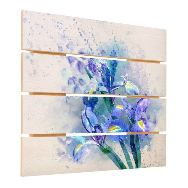 Impression sur bois - Watercolour Flowers Iris