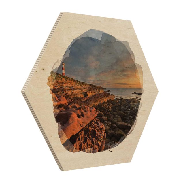 Tableaux de Rainer Mirau Aquarelles - Mer et phare de Tarbat Ness au coucher du soleil