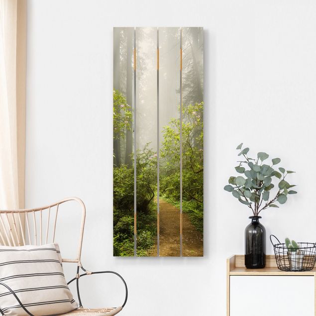 Tableaux en bois avec paysage Chemin de forêt brumeux