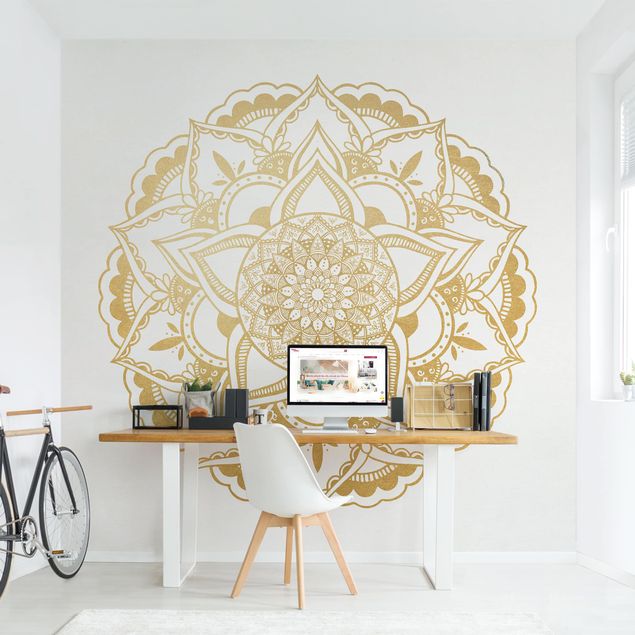 Papier peint moderne Fiore mandala oro e bianco