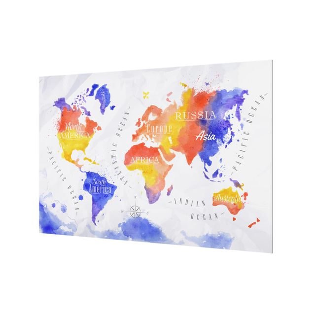 Fond de hotte - World Map Watercolor Purple Red Yellow