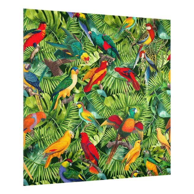 Fonds de hotte Collage coloré - Perroquets dans la jungle