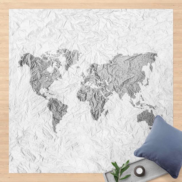 tapis extérieur jardin Carte du Monde en Papier Blanc Gris