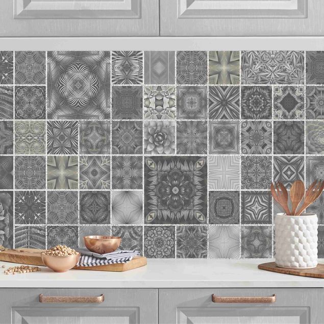 Décorations cuisine Grey Jungle Tiles With Silver Shimmer II