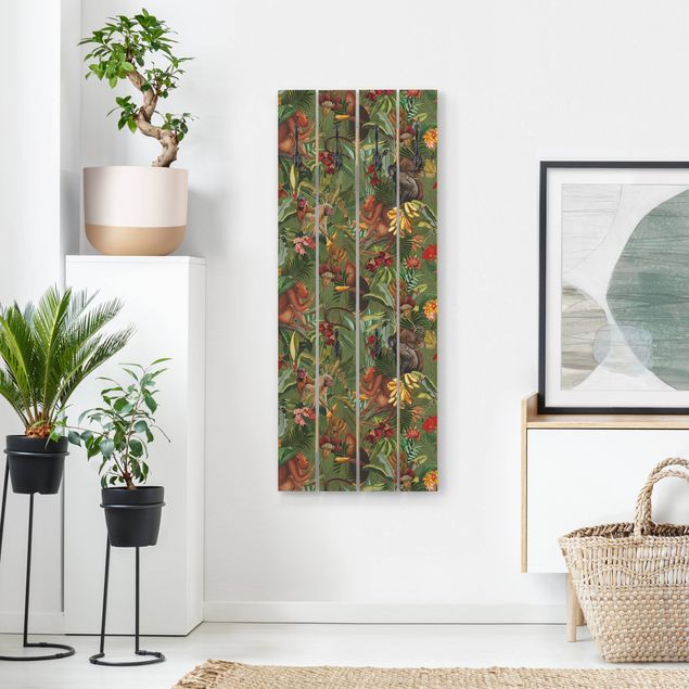 Porte-manteaux muraux avec dessins Fleurs Tropicales avec Singes