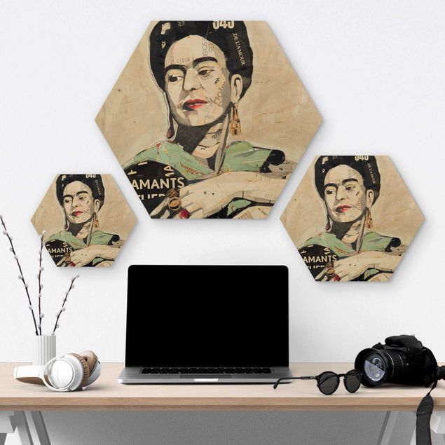 Hexagone en bois - Frida Kahlo - Collage No.4