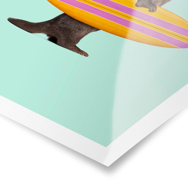 Tableaux turquoise Loutre avec planche de surf