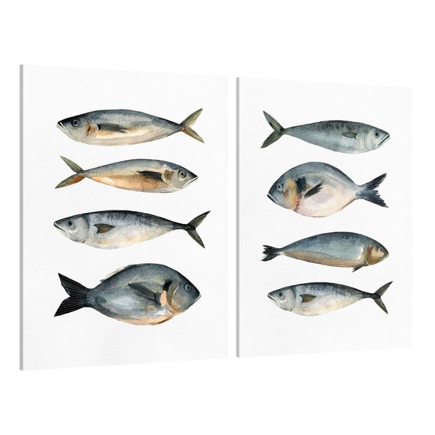 Tableau moderne Huit poissons à l'aquarelle I