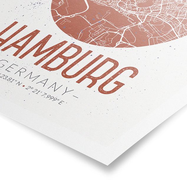 Tableaux rouges Plan de ville de Hambourg - Rétro