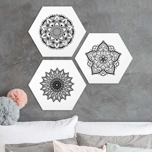 Déco mur cuisine Mandala Flower Sun Illustration Set Black And White