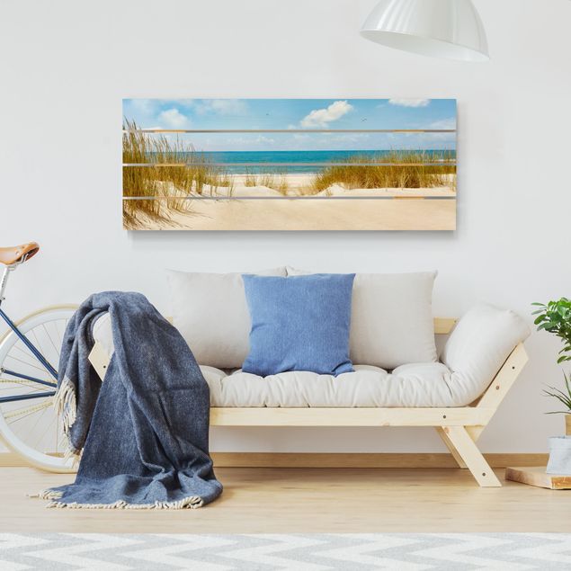 Tableaux en bois avec paysage Plage sur la mer du Nord