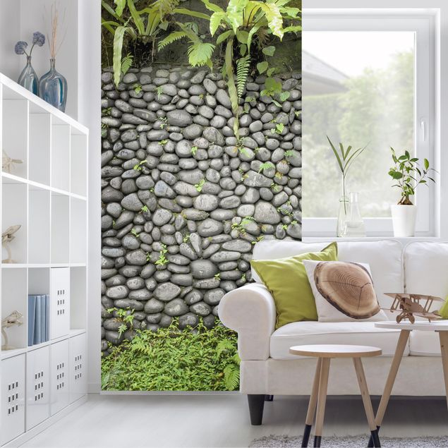 rideau séparateur de pièce Mur de pierre avec plantes
