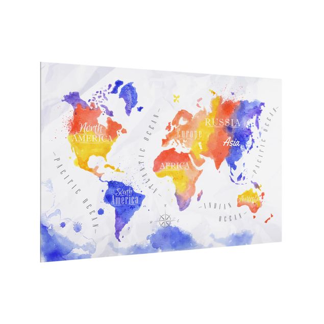 Fond de hotte - World Map Watercolor Purple Red Yellow