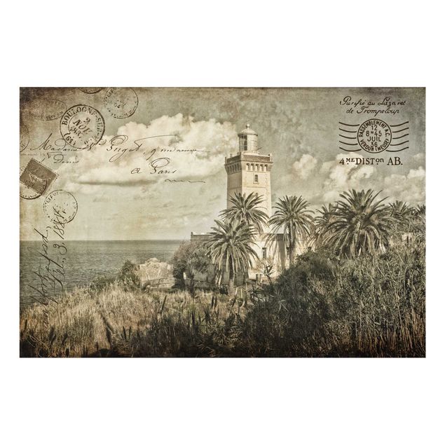 Fond de hotte - Vintage Postcard With Lighthouse And Palm Trees