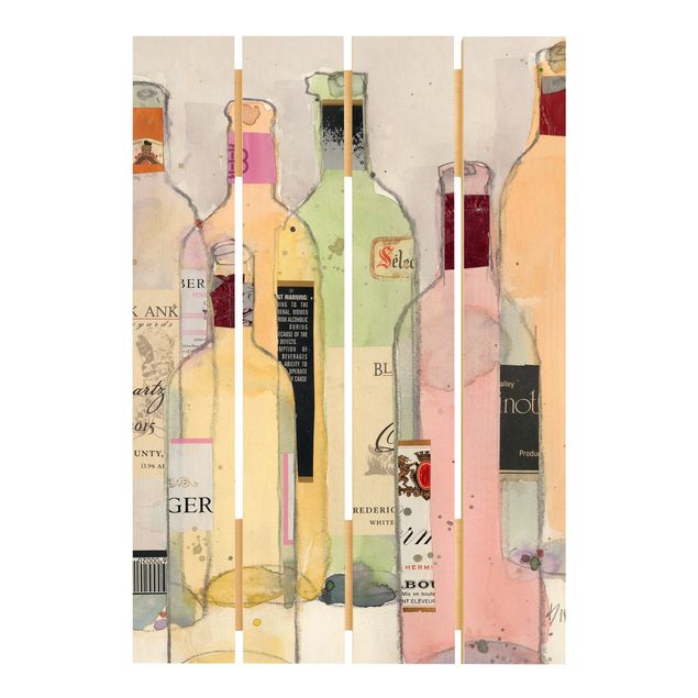 Impression sur bois - Wine Bottles In Watercolour I