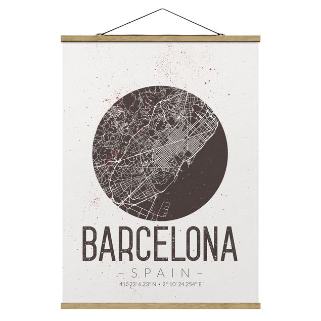 Tableau vintage Plan de ville de Barcelone - Rétro