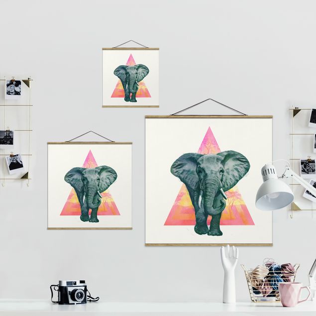 Tableau multicolor Illustration Elephant Front Triangle Painting