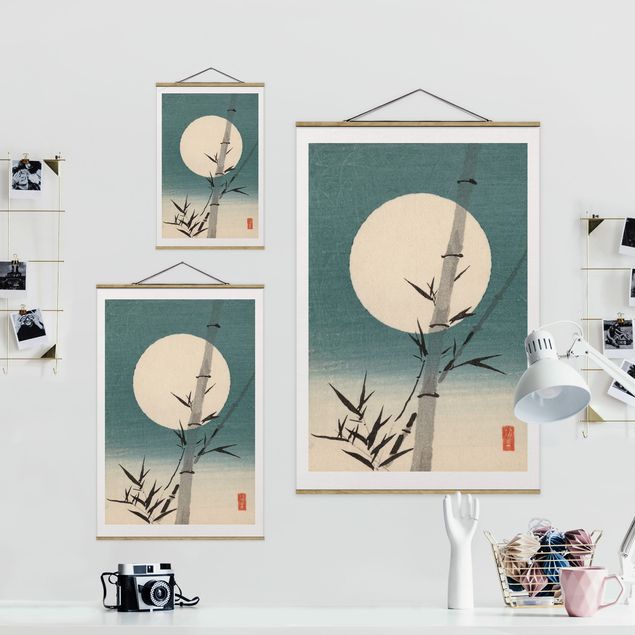 Tableaux rétro Dessin Japonais Bambou Et Lune