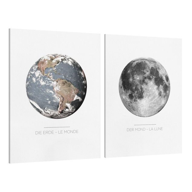 Toile mappemonde Moon And Earth