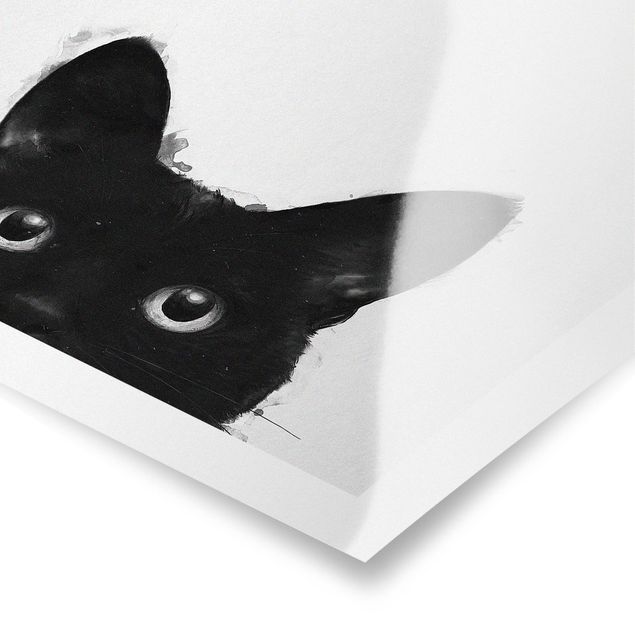 Tableau noir Illustration Chat Noir sur Peinture Blanche